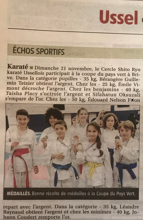 Karate Ussel : Cercle shito ryu karate ussel Resultats 2021-2022 La Montagne