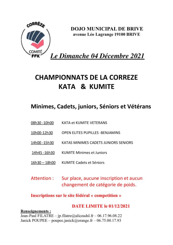 Dimanche 4 décembre 2022 au Dojo Municipal de Brive, championnats de la Corrèze kata & Kumite